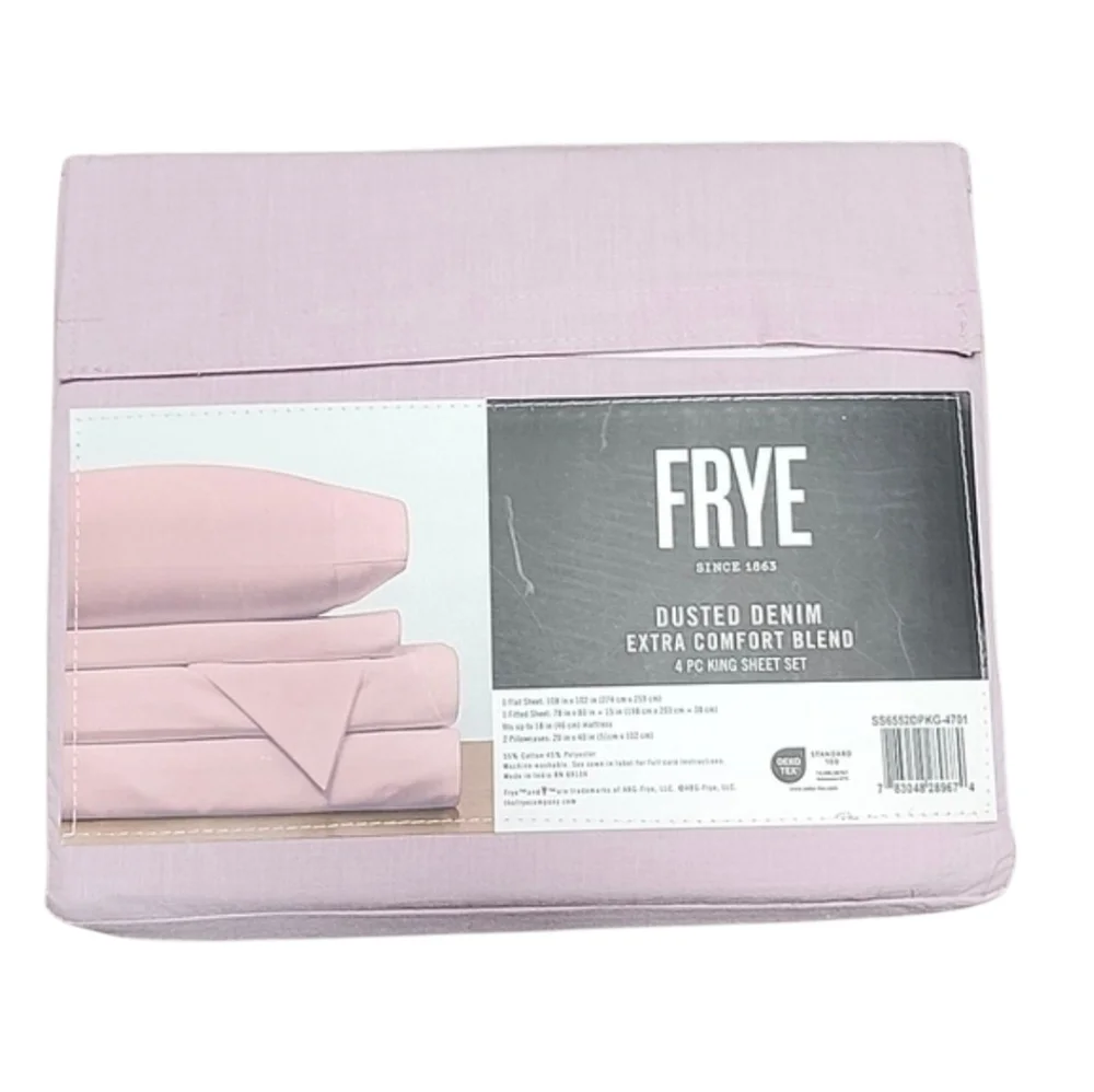 Frye Dusted Denim Extra Comfort Blend 4 Piece King Sheet Set In Soft Pink - New